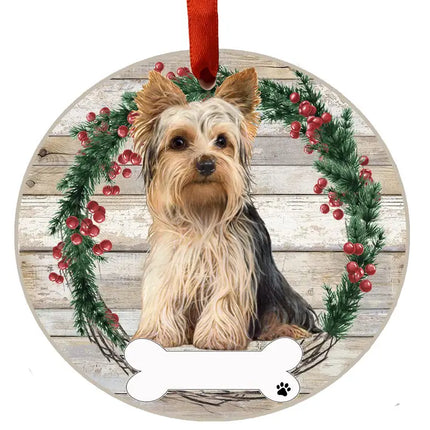 Yorkie Ceramic Wreath Ornament