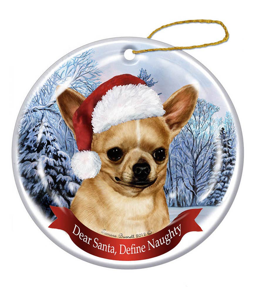 Chihuahua Santa Hat Dog Porcelain Ornament