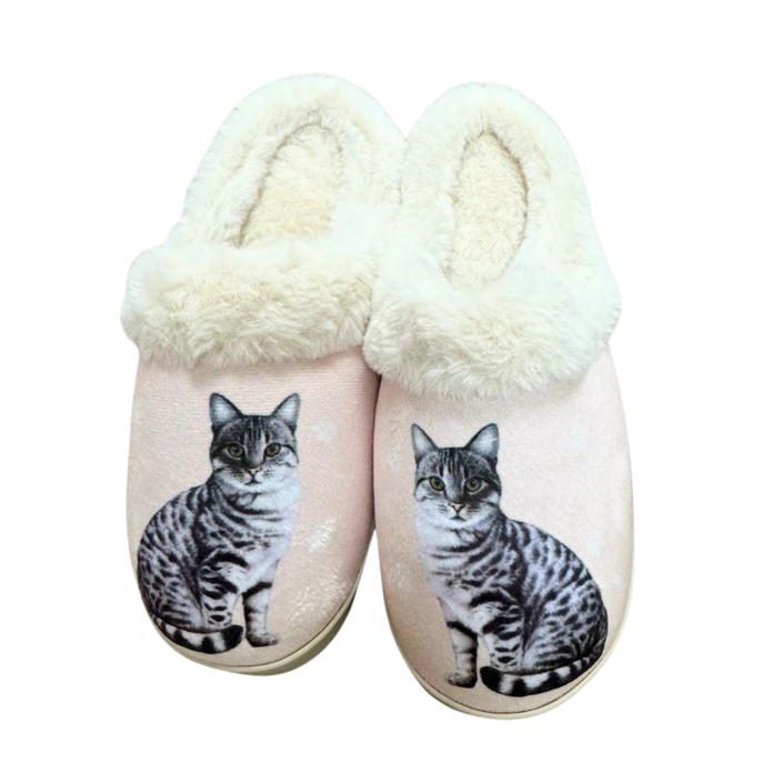 Cat Silver Tabby Cat Pet Lovers Comfy Snuggs Slippers