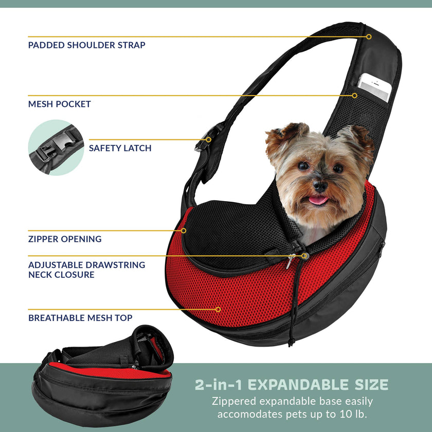 Pet Carrier Expandable Sling For Small Dogs And Cats Red