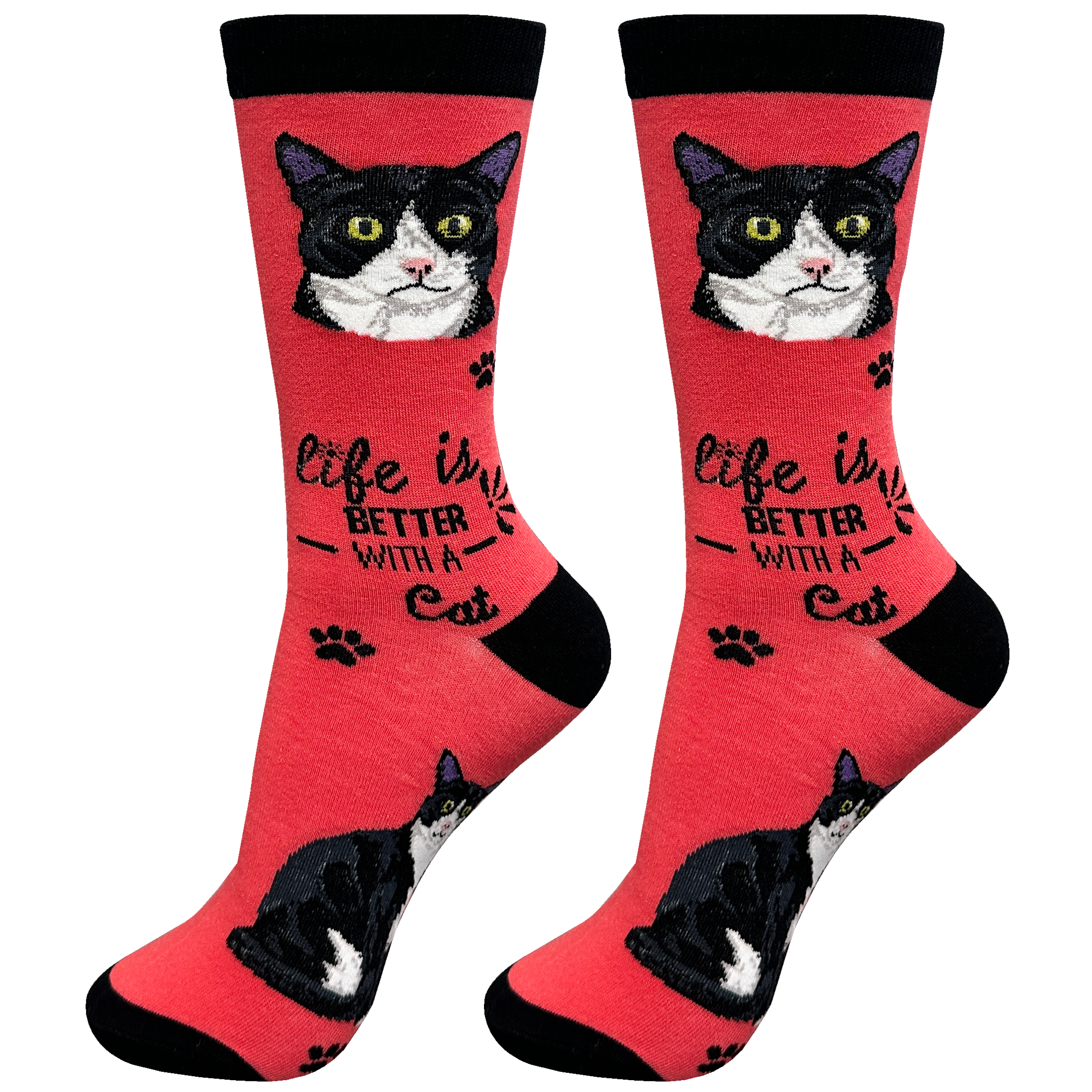 Cat Black/White Socks Unisex