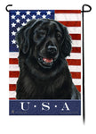 This Flat Coated Retriever Black USA American Garden Flag is a testament to the beauty of your favorite breed and the American Flag