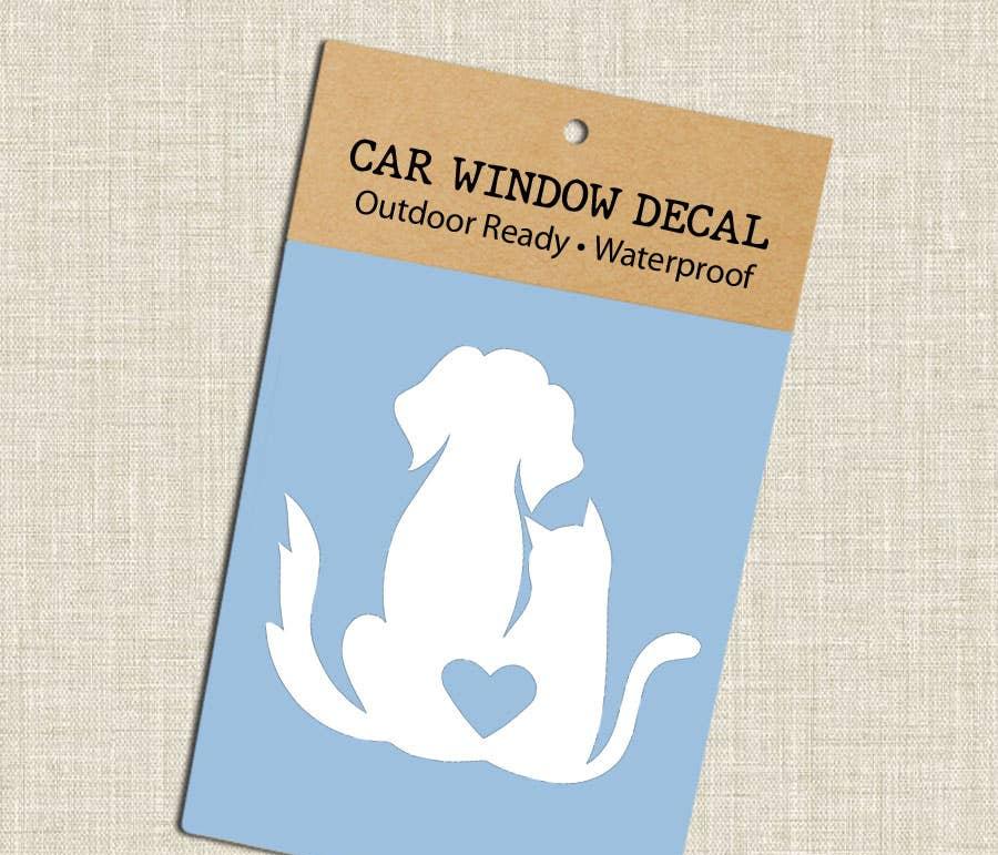 Dog and Cat Heart White Vinyl Car Window Decal