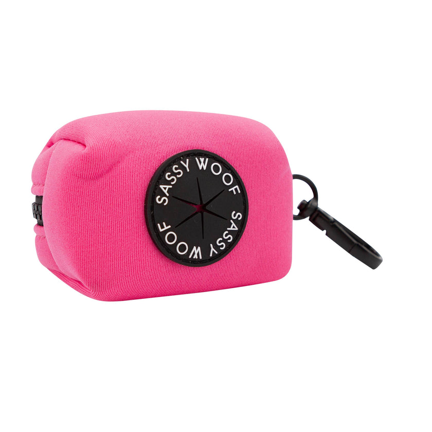 Dog Waste Bag Holder Neon Pink With Clasp