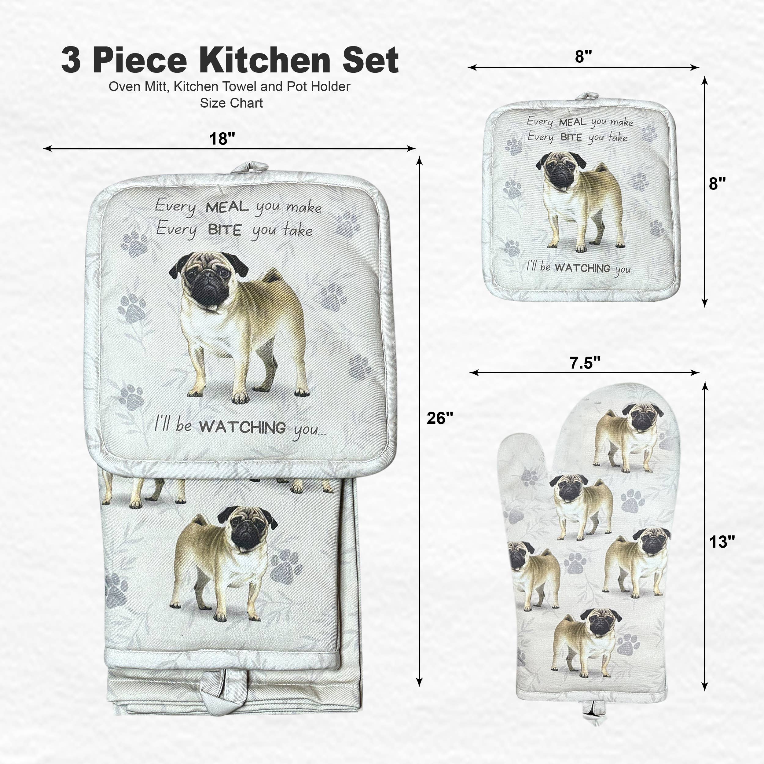 Pug, oven mitt set