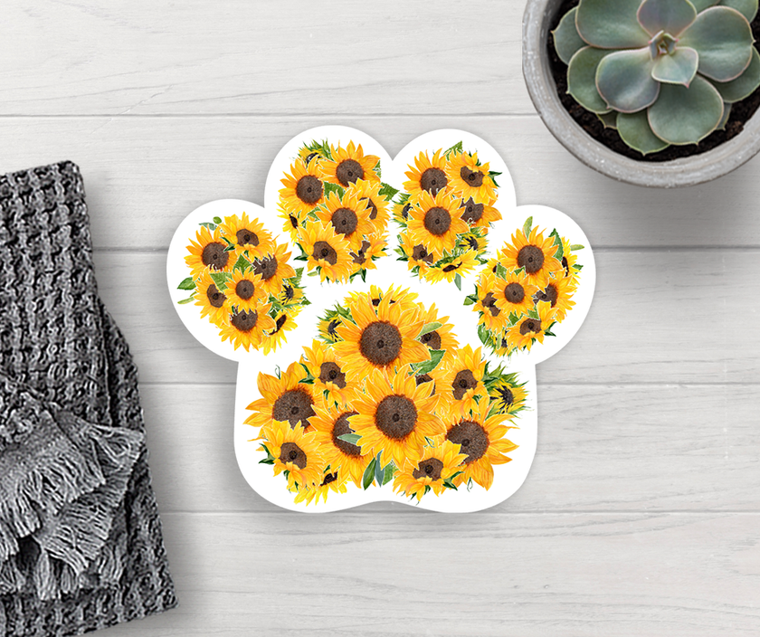 Sunflower Paw Print Sticker Vinyl Decal
