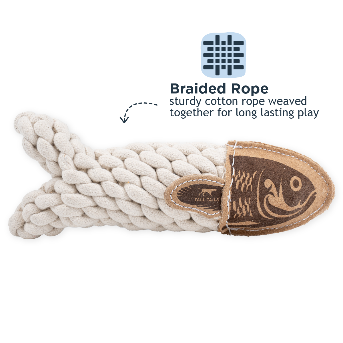 Dog Toy Fish Natural Leather Crunch Fish Rope Toy