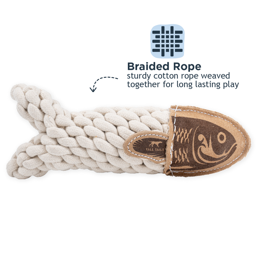 Dog Toy Fish Natural Leather Crunch Fish Rope Toy