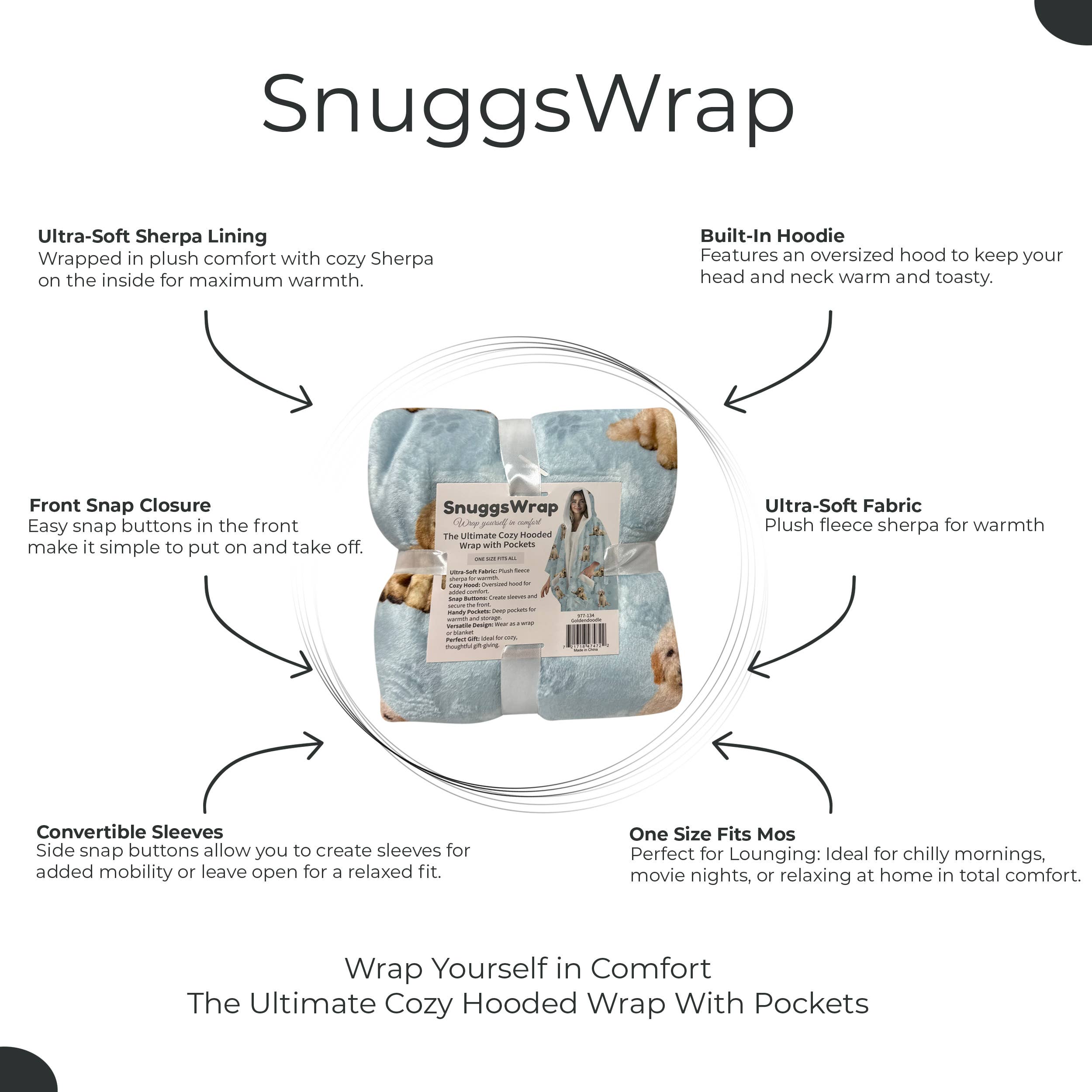 Goldendoodle Snugg Wraps with Hoodie – Ultra Soft Sherpa Fleece Wrap for Pet Lovers