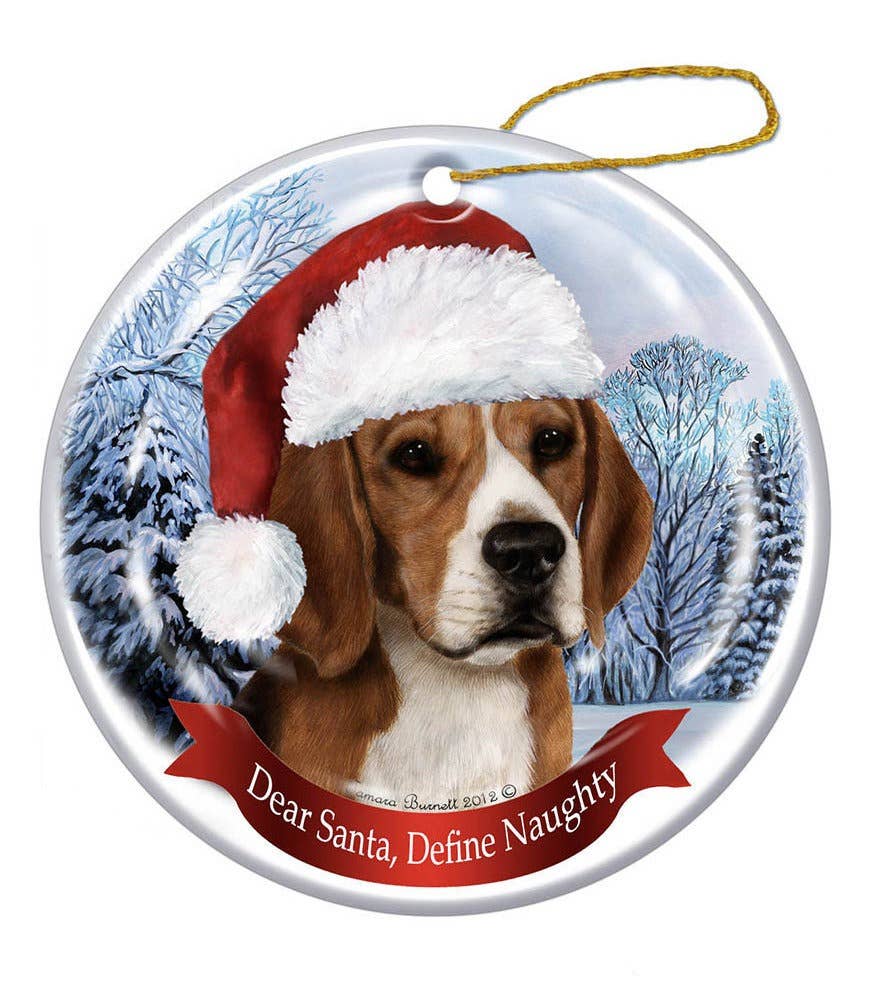 Beagle Santa Hat Dog Porcelain Christmas Ornament
