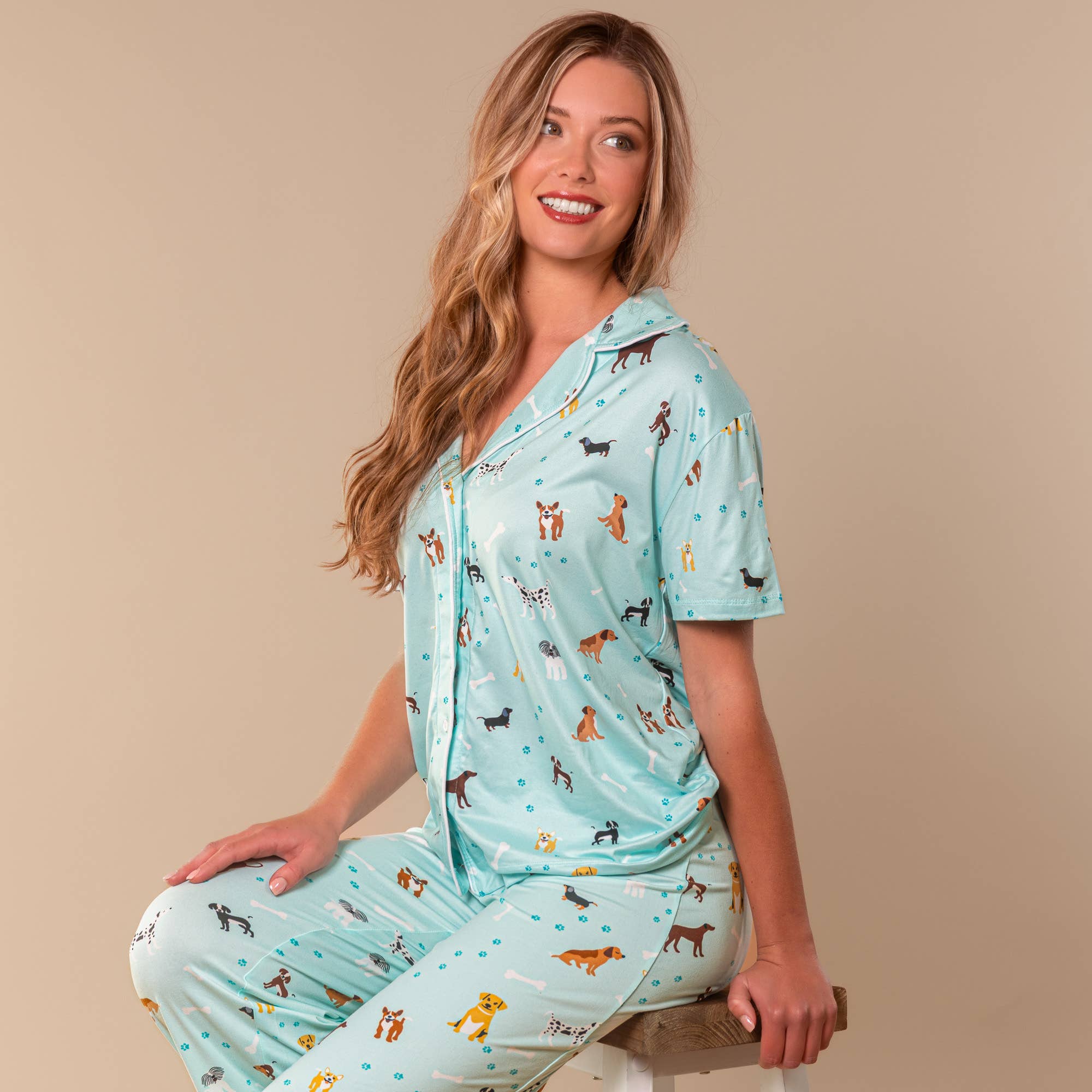 Pajama Top Dog Bark At The Park Pajama Top Blue Puppy Dog PJs