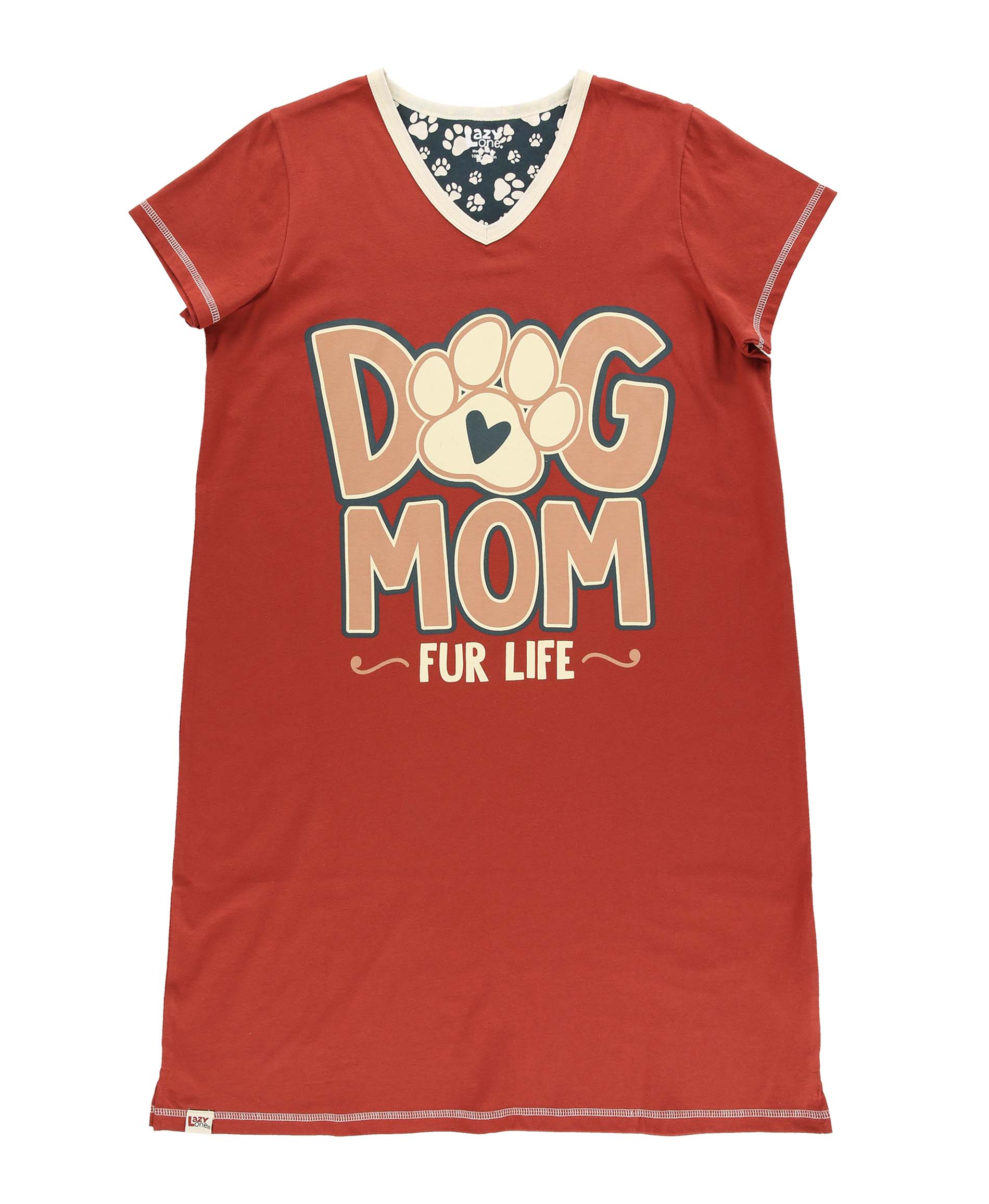 PJ Nightgown Dog Mom Fur Life V-Neck Nightshirt