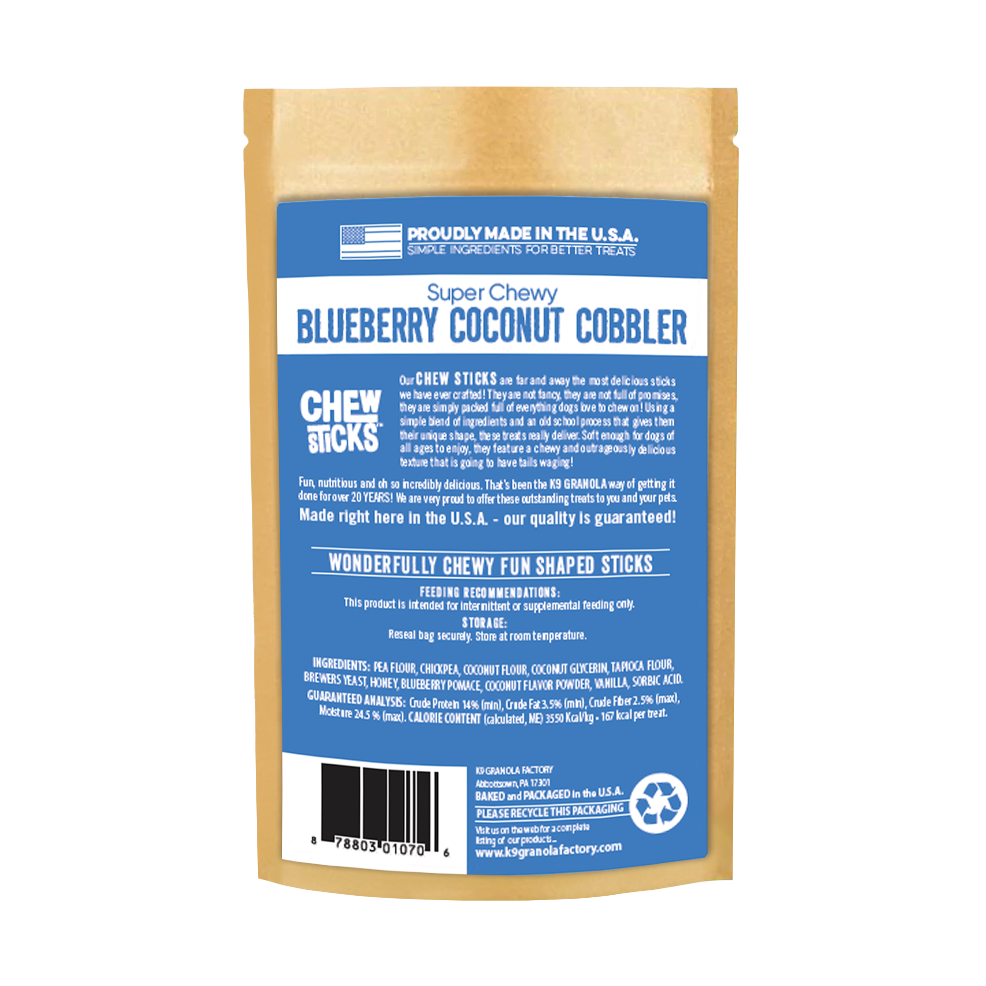 Dog Treat Chew Sticks Blueberry Coconut Cobbler 10ct