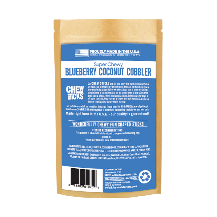 Dog Treat Chew Sticks Blueberry Coconut Cobbler 10ct