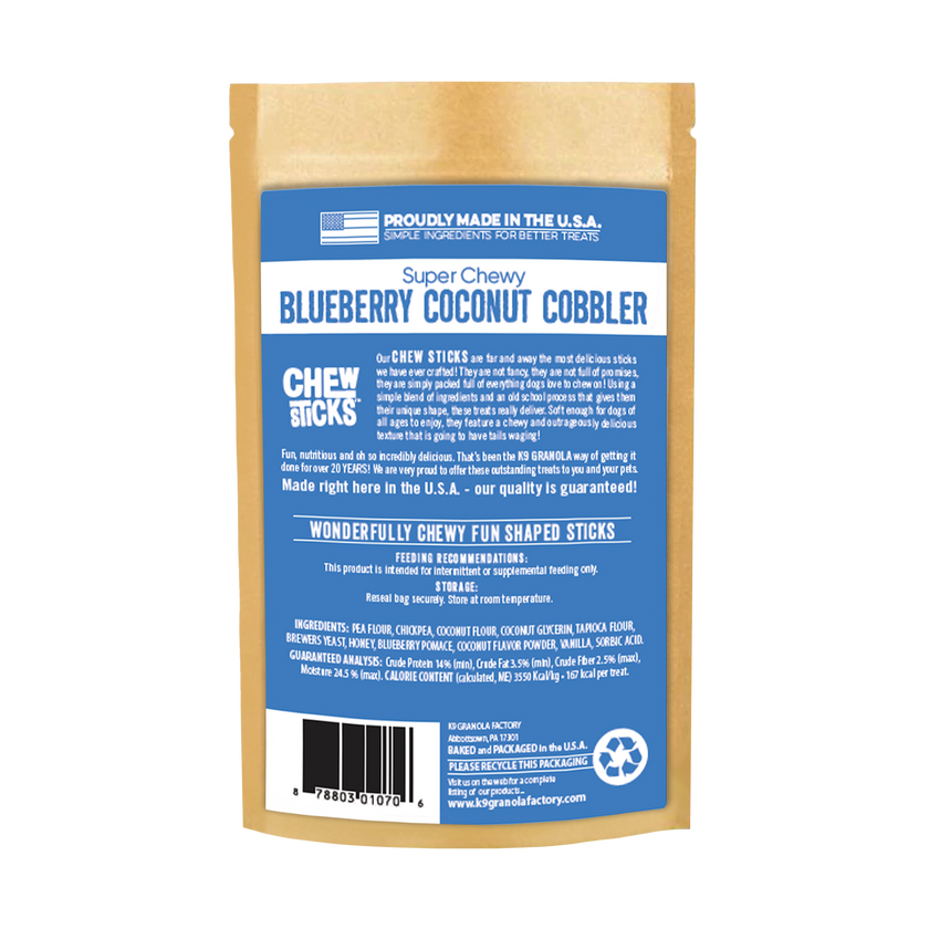 Dog Treat Chew Sticks Blueberry Coconut Cobbler 10ct