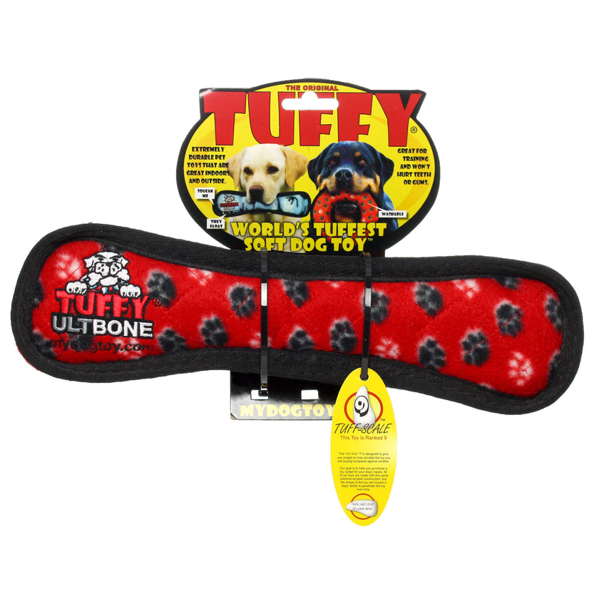 Tuffy Ultimate Bone - Red Paw, Durable, Squeaky Dog Toy