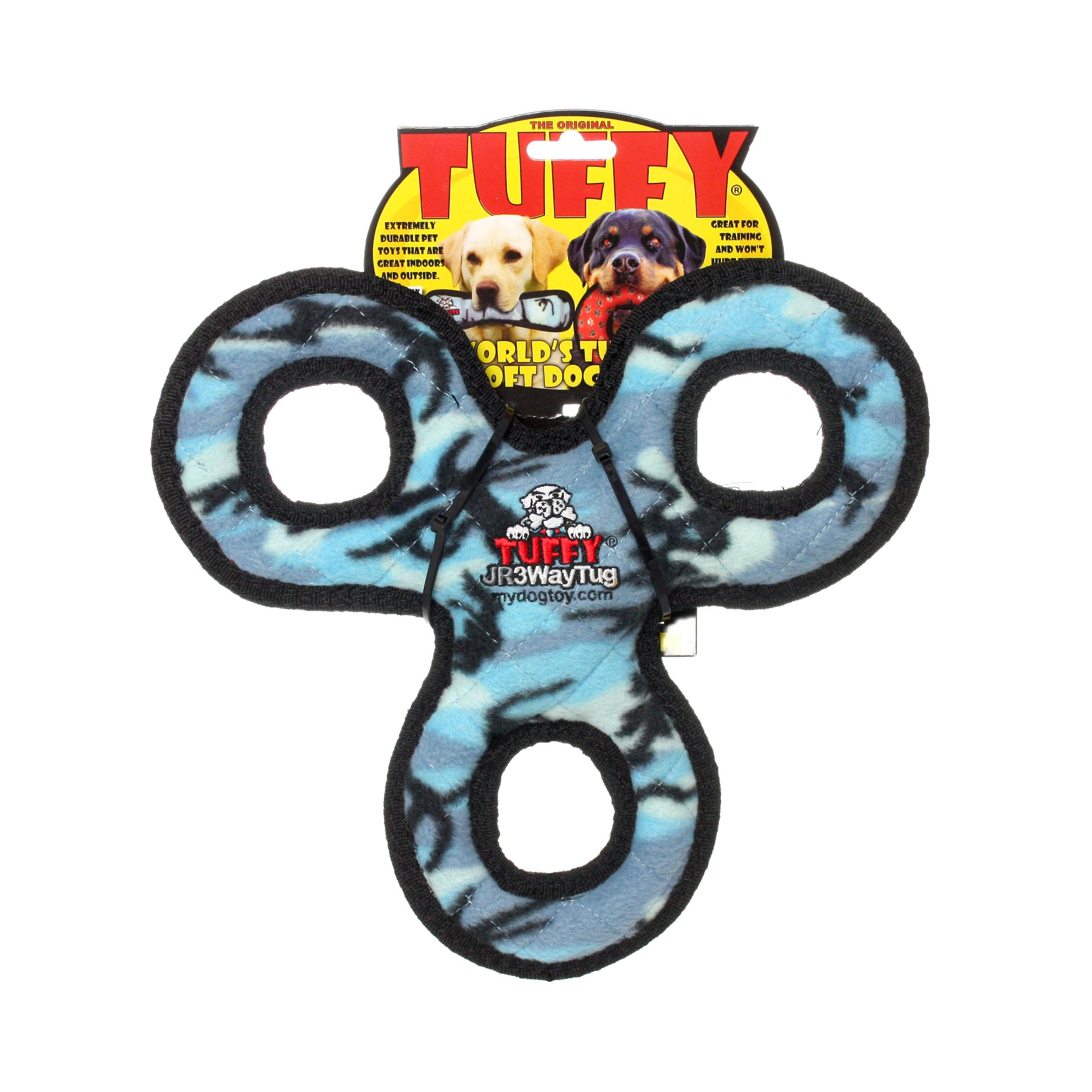 Tuffy Jr 3 WayTug - Camo Blue, Durable, Squeaky Dog Toy