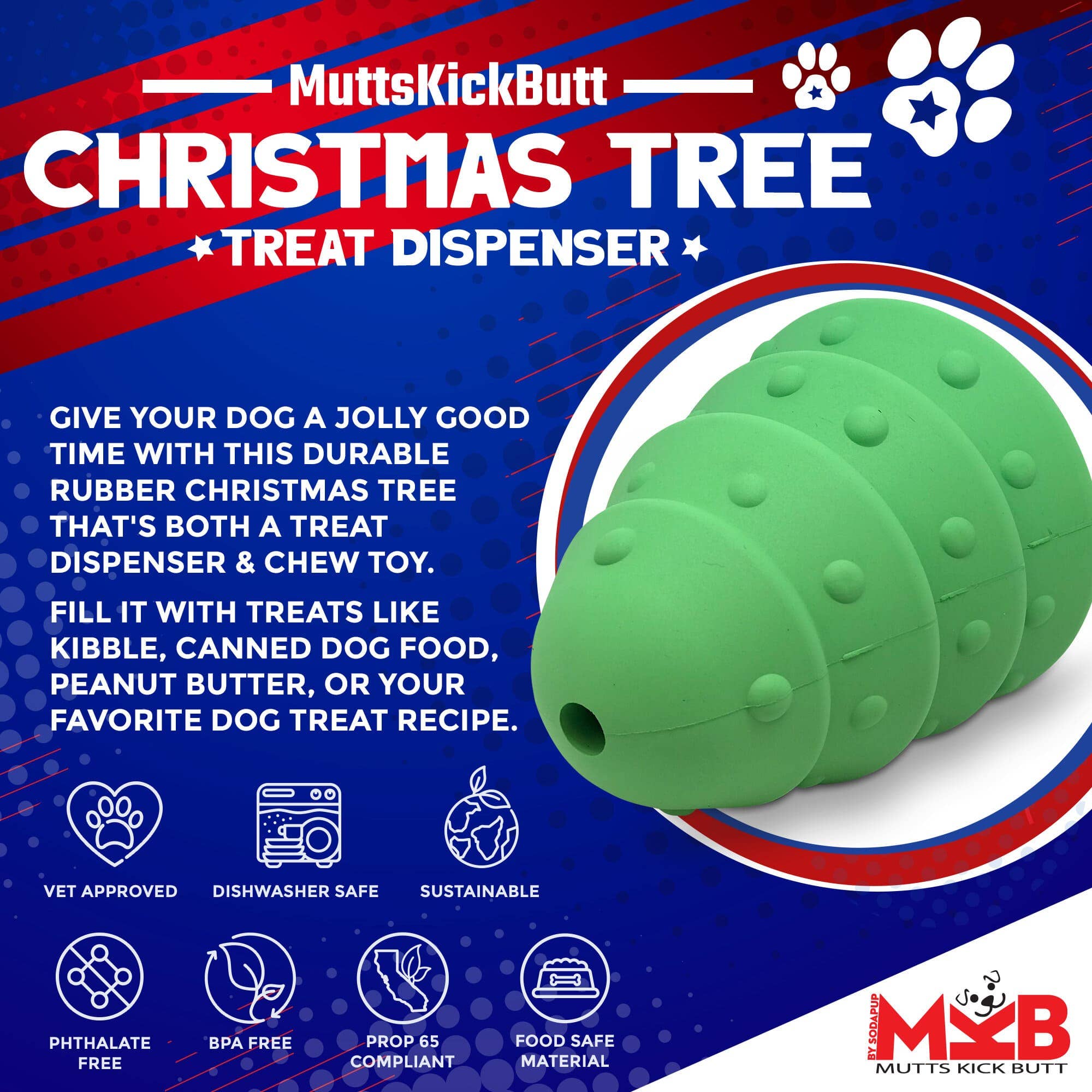 Christmas Tree Dog Toy Durable Rubber Chew Toy