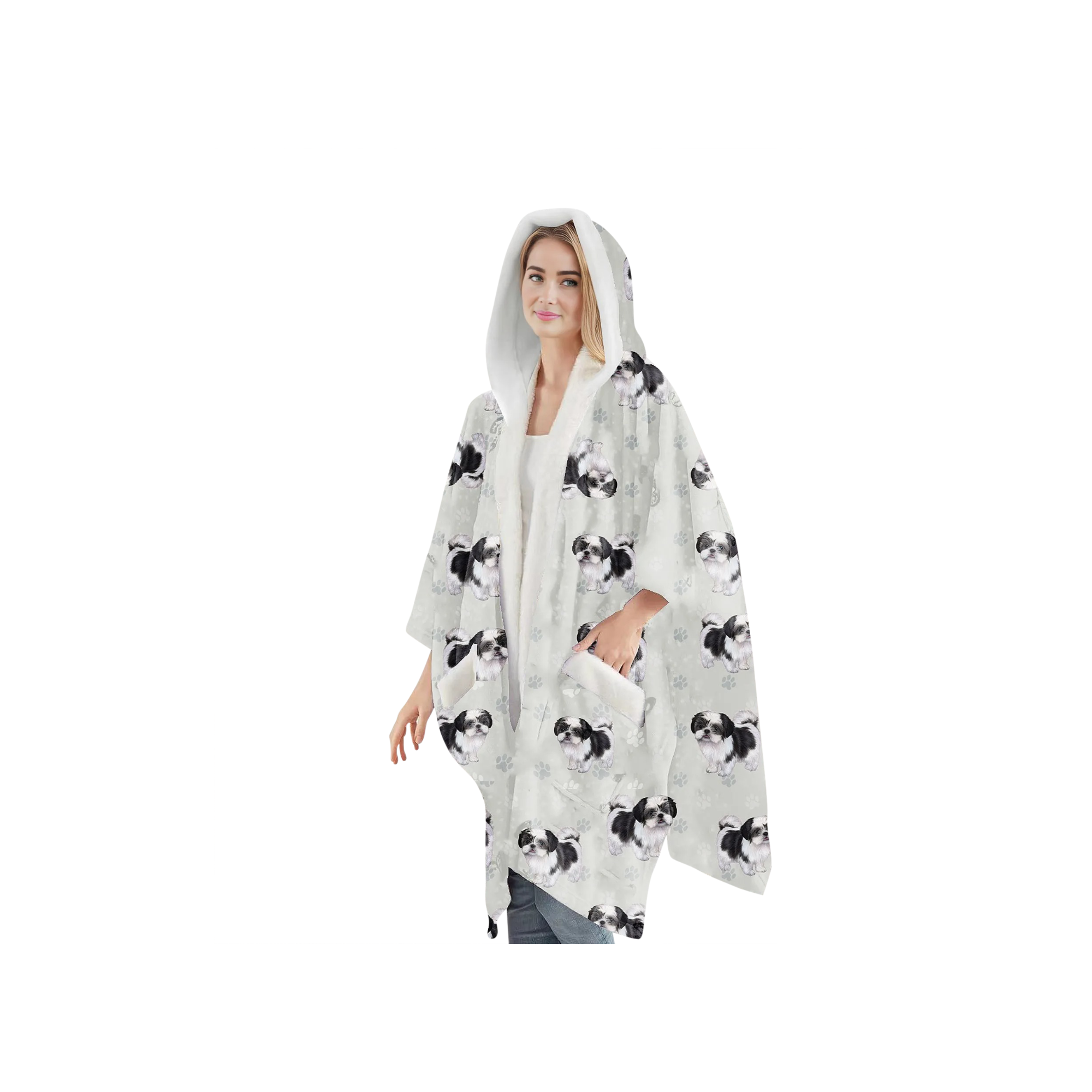 Shih Tzu Snugg Wraps with Hoodie – Ultra Soft Sherpa Fleece Wrap for Pet Lovers