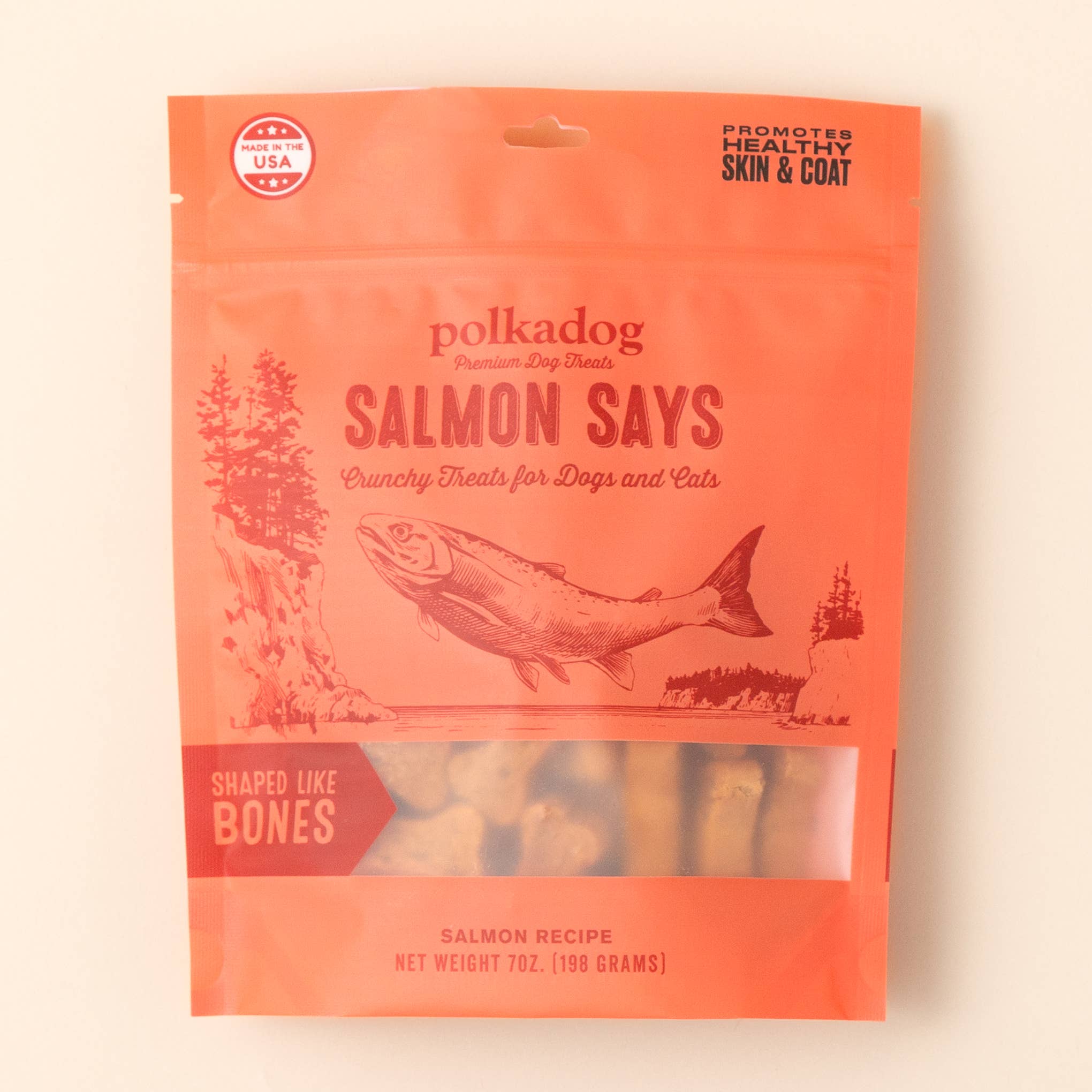 Polkadog Salmon Says Bone Shaped Crunchy Dog Treat and Cat Treat