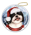 Shih-tzu (Black & White) Santa Hat Dog Porcelain Ornament