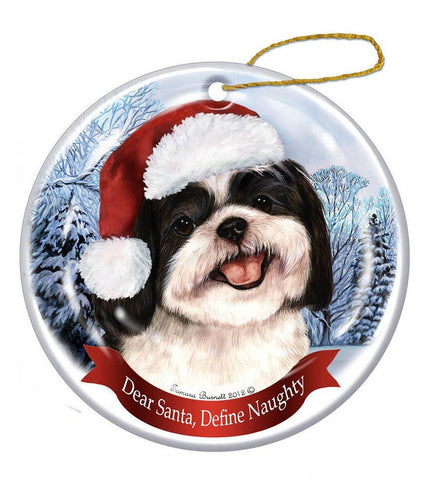 Shih-tzu (Black & White) Santa Hat Dog Porcelain Ornament