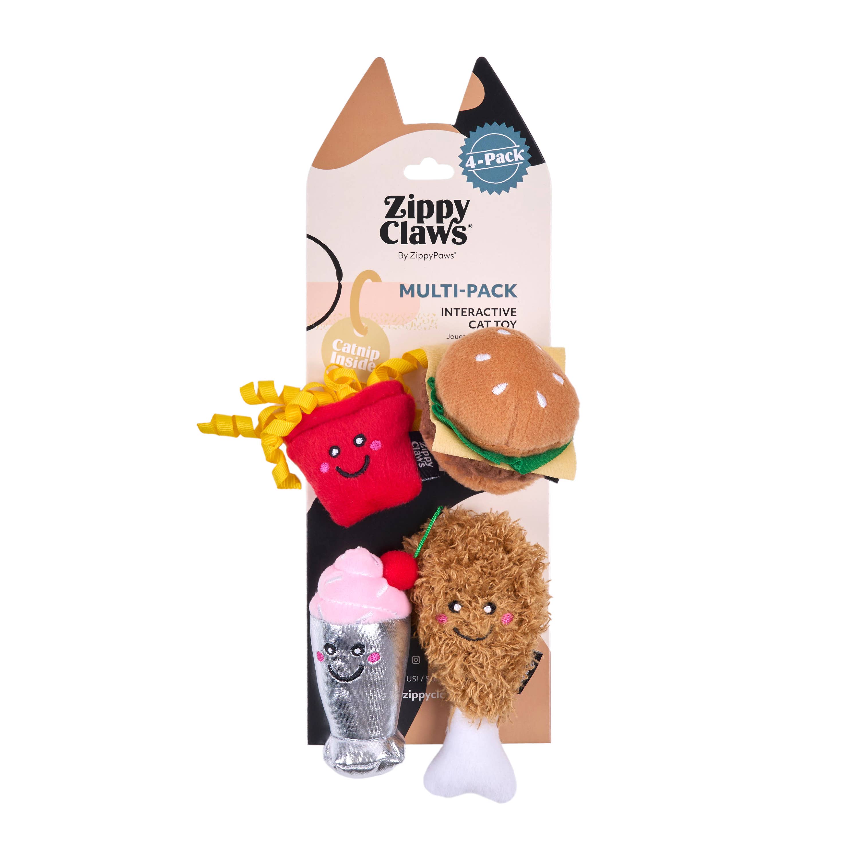 Cat Toy Fast Food ZippyClaws® NomNomz® 4-Pack Toy Set