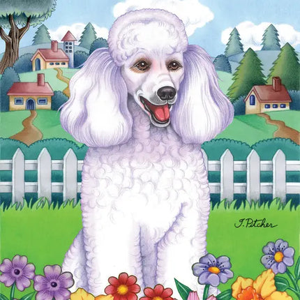 Poodle, White Garden Flag