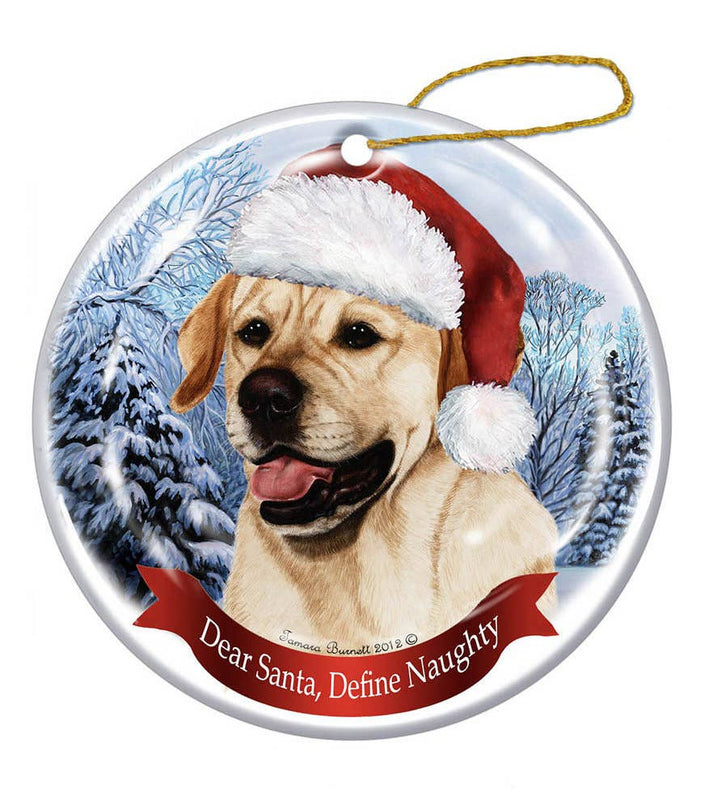 Labrador (Yellow) Santa Hat Dog Porcelain  Ornament