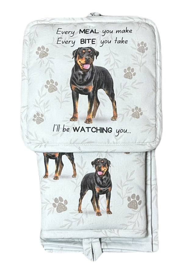 Rottweiler, oven mitt set