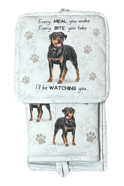 Rottweiler, oven mitt set