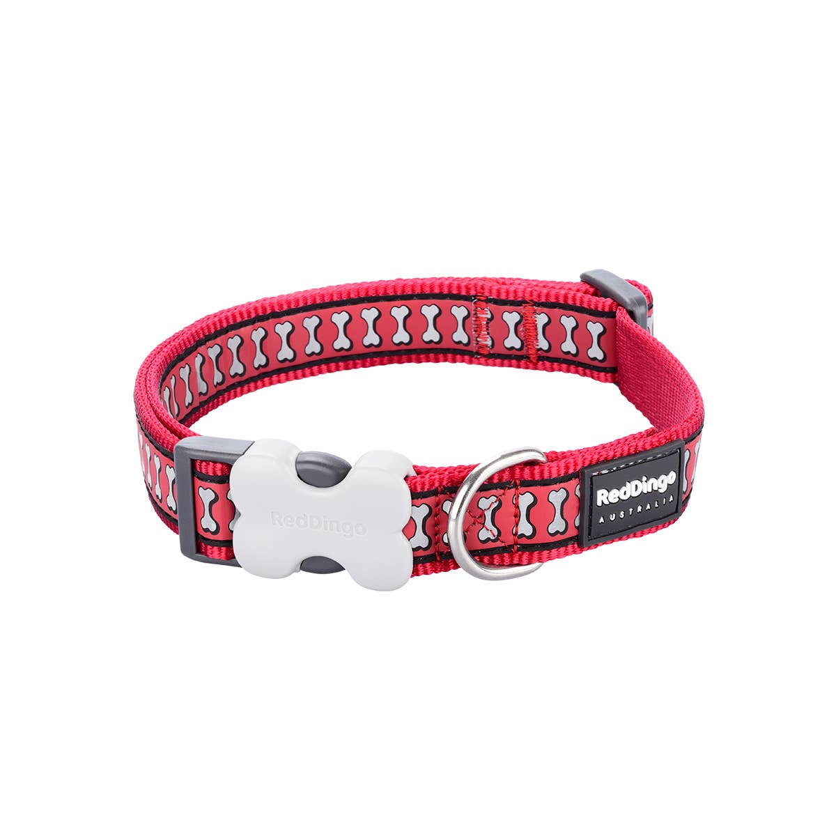 Bucklebone Dog Collar Reflective Bones Red