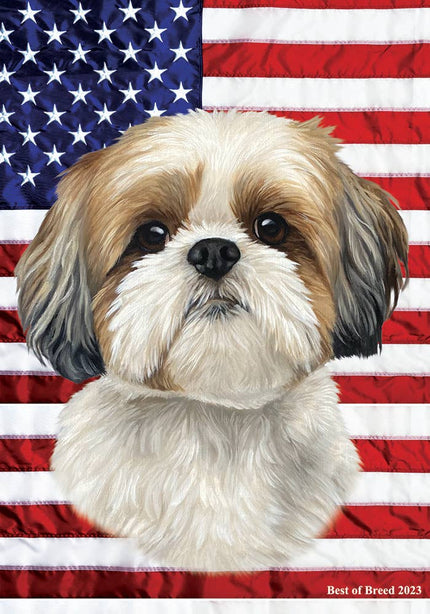 Shih Tzu Gold/White -    Patriotic III Garden Flag