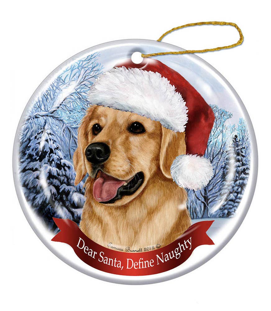 Golden Retriever Santa Hat Dog Porcelain  Ornament