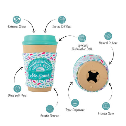 Dog Toy Coffee Rubber & Plush Coffee Gets Me Going TOY