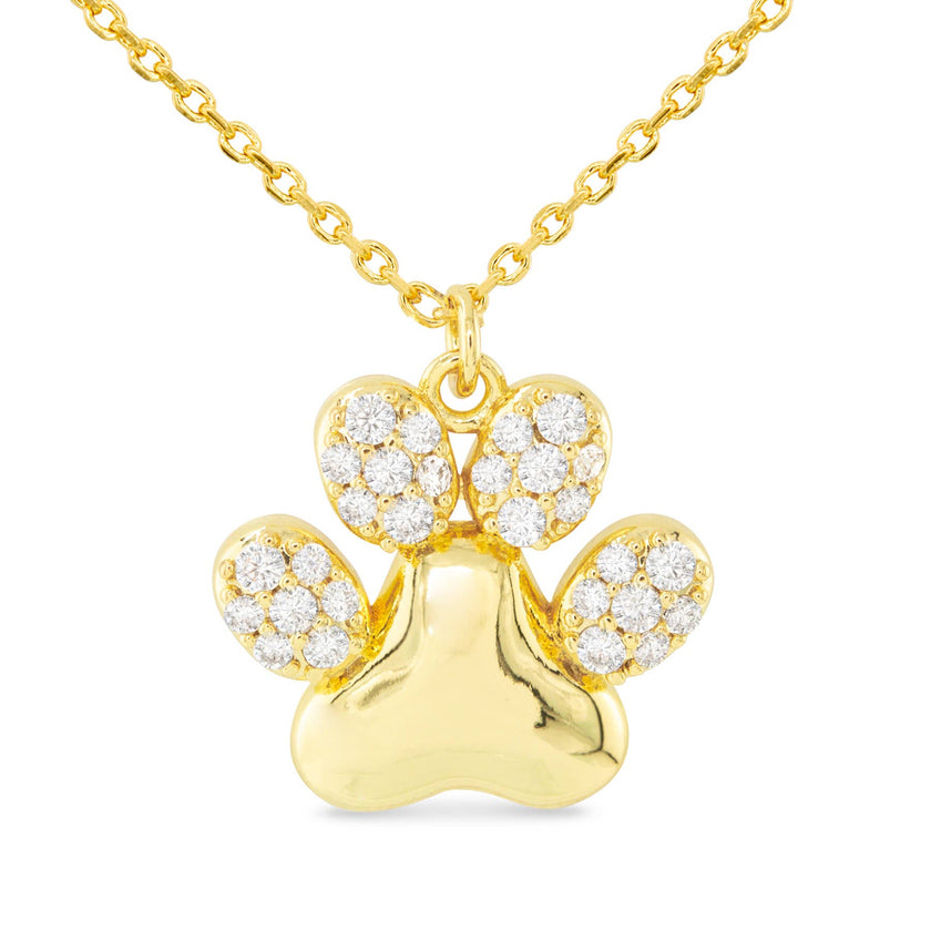 Necklace Paw Print Gold CZ Fashion Jewelry Necklace