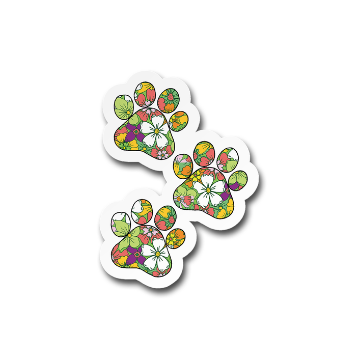 Floral Pattern Paw Prints Cute Sticker Vinyl Decal