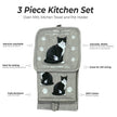 Black and white Cat, oven mitt set