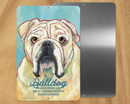 Bulldog (White, Light Blue Background) -UD Metal Sign