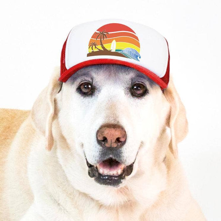 Trucker Hat for Dogs/Cats: Island Sunset Red / L