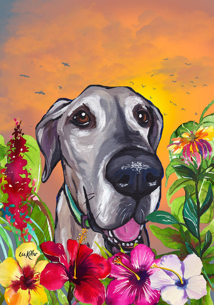 Great Dane - Hippie   Tropical Summer House Flag