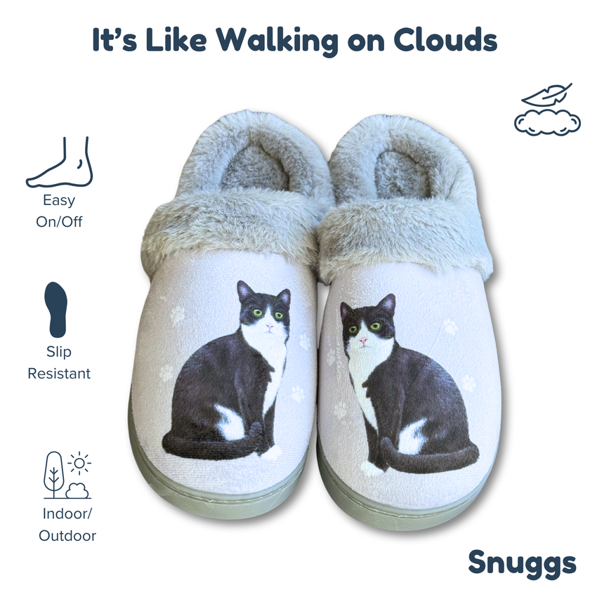 Cat Black & White Cat Pet Lover Comfy Snuggs Slippers