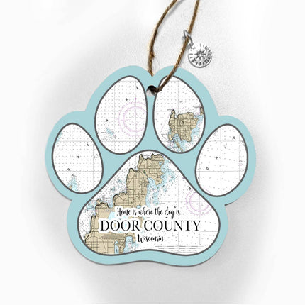 Wood Paw Print Ornament with Map Custom Location!