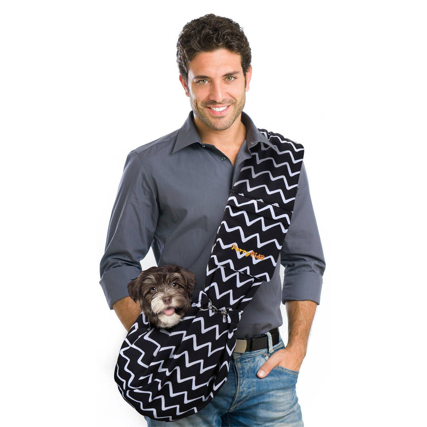 Furry Fido Chevron Black Adjustable Pocket Pet Sling