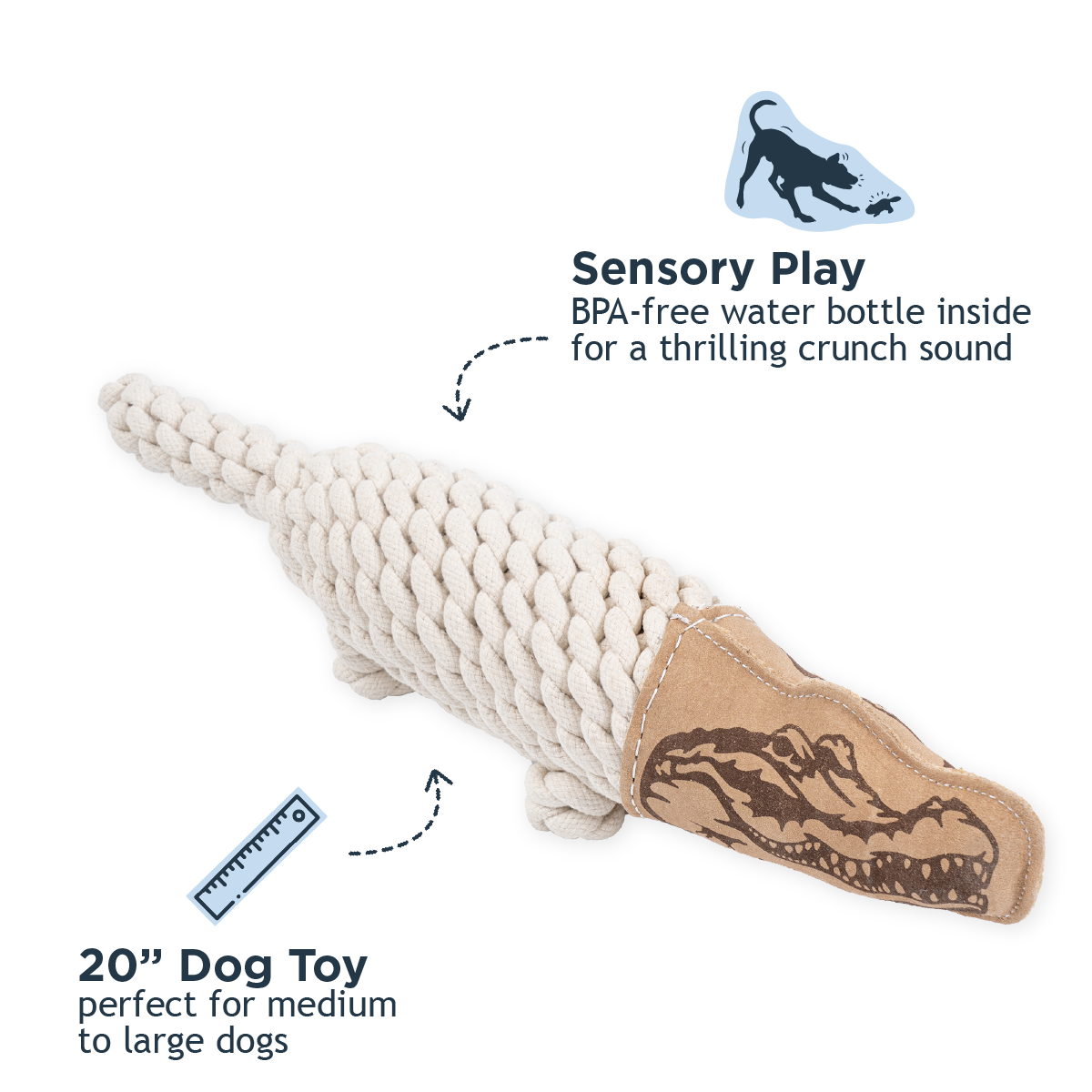 Dog Toy Crocodile Natural Leather Crunch Rope Toy