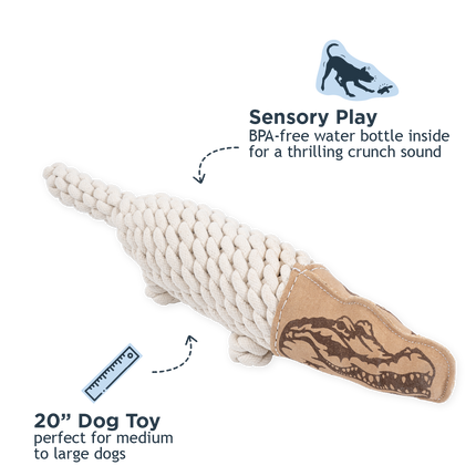 Dog Toy Crocodile Natural Leather Crunch Rope Toy