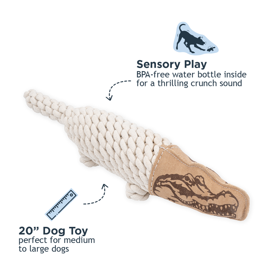 Dog Toy Crocodile Natural Leather Crunch Rope Toy
