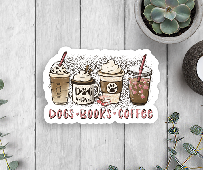 Dogs Books Coffee Sticker Vinyl Decal