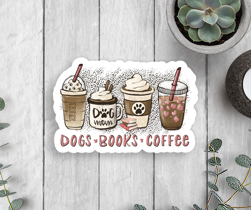 Dogs Books Coffee Sticker Vinyl Decal