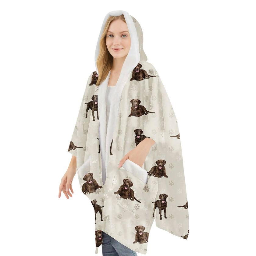 Labrador, Chocolate Snugg Wraps with Hoodie – Ultra Soft Sherpa Fleece Wrap for Pet Lovers